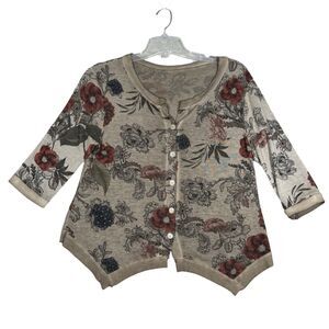 Tempo Paris Sweater Women Small Medium Brown Wash Floral Cardigan Preppy Boho‎